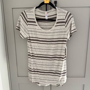 LuLaRoe Classic T (Gray and Brown Striped Short Sleeve Top)
